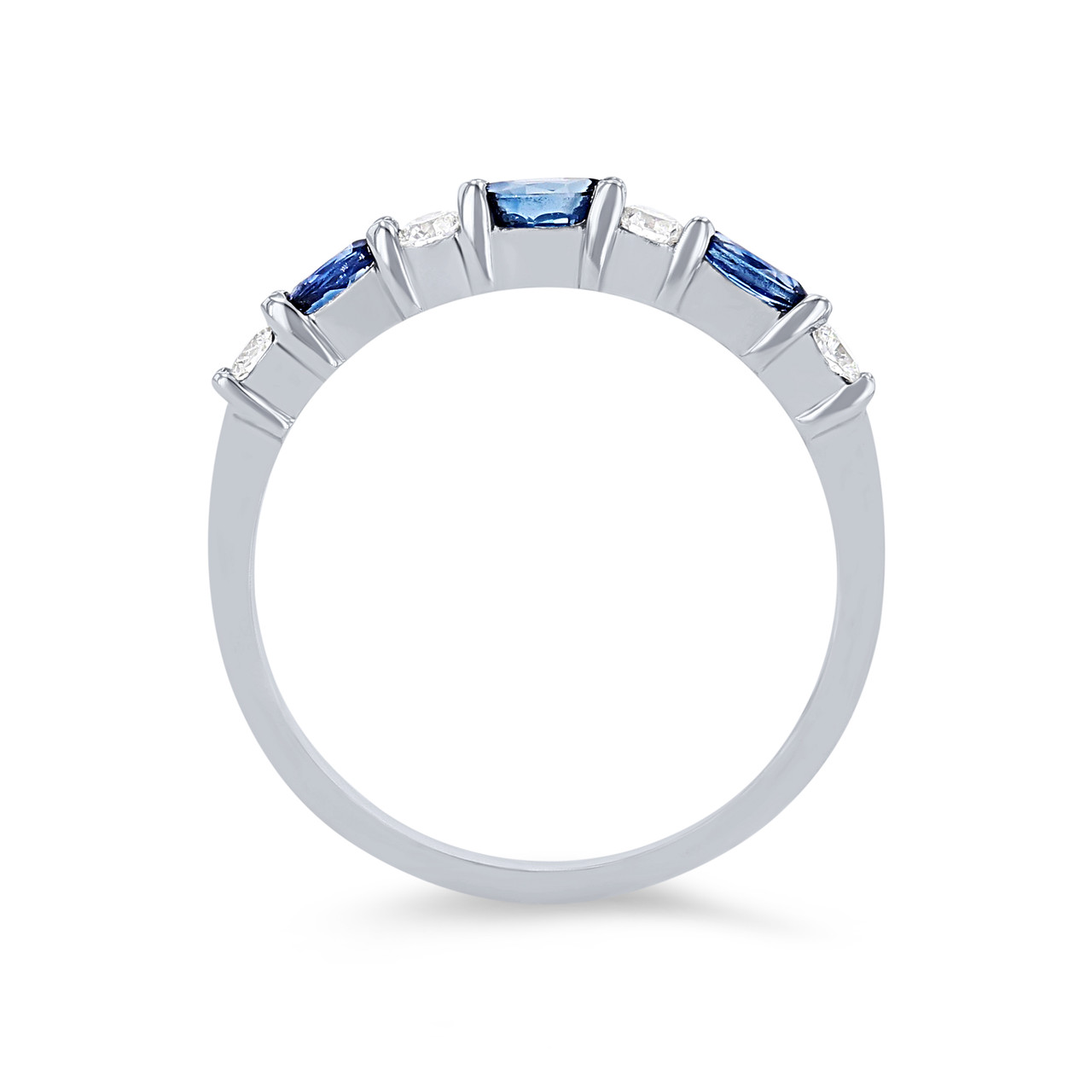Alternating Marquise Sapphire and Round Diamond Wedding Band 2