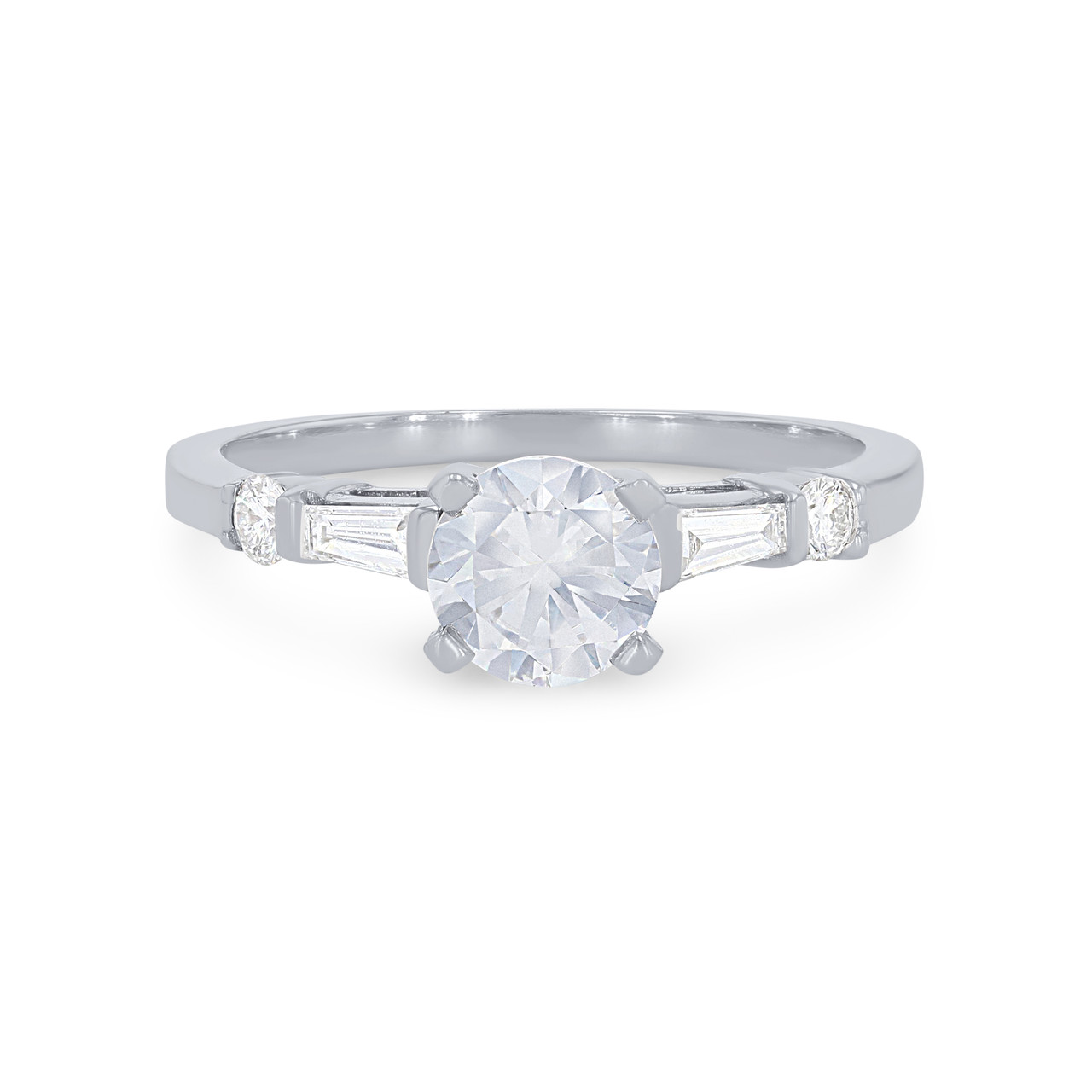 Three Stone Baguette and Round Diamond Engagement Setting