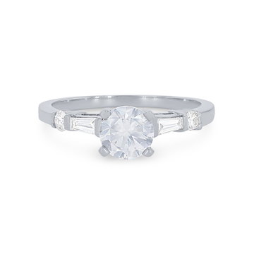 Three Stone Baguette and Round Diamond Engagement Setting In White Gold 14K