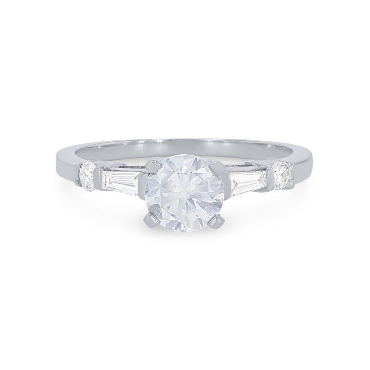 Three Stone Baguette and Round Diamond Engagement Setting In White Gold 14K