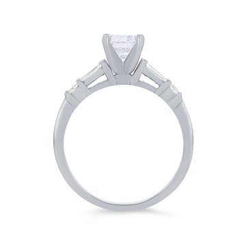 Three Stone Baguette and Round Diamond Engagement Setting In White Gold 14K