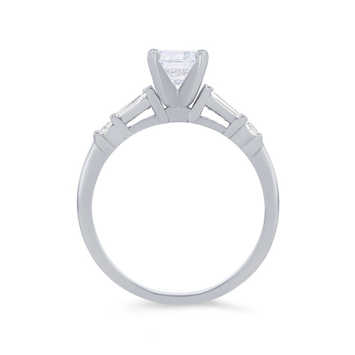 Three Stone Baguette and Round Diamond Engagement Setting In White Gold 14K