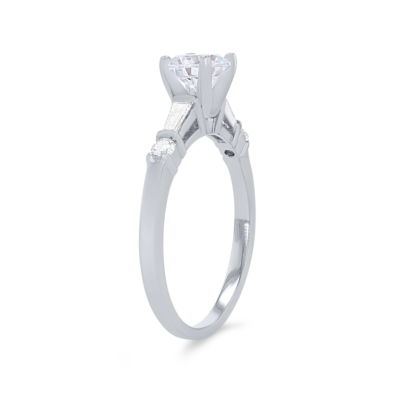 Three Stone Baguette and Round Diamond Engagement Setting