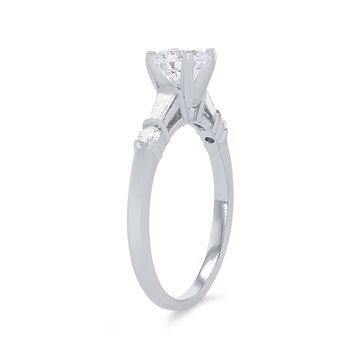 Three Stone Baguette and Round Diamond Engagement Setting In White Gold 14K
