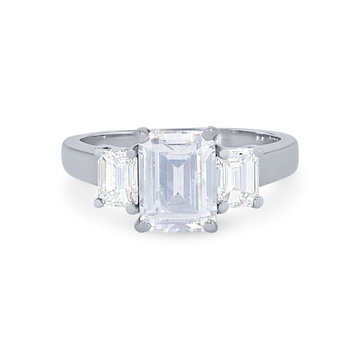 Three Stone Emerald Diamond Engagement Setting In White Gold 14K