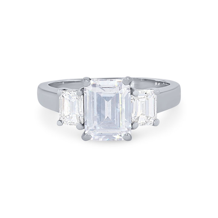 Three Stone Emerald Diamond Engagement Setting In White Gold 14K