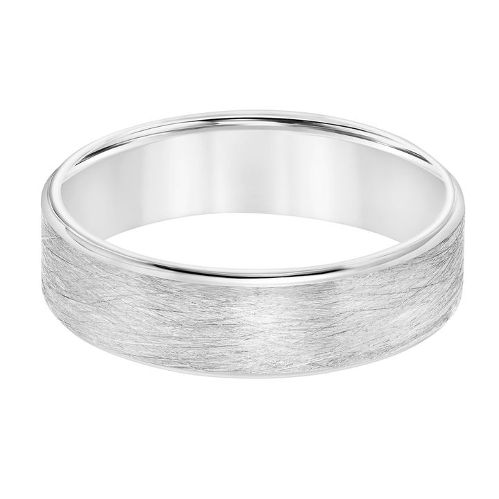 White Gold 14K Wire Matte Bevel Edge 6mm Wedding Band