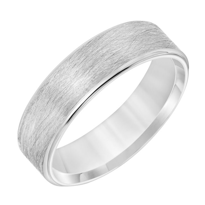 White Gold 14K Wire Matte Bevel Edge 6mm Wedding Band