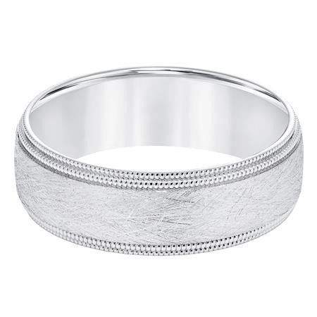 White Gold 14K Textured Milgrain 7mm Wedding Band