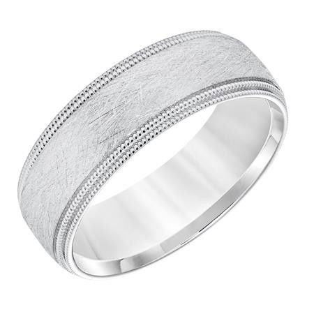 White Gold 14K Textured Milgrain 7mm Wedding Band