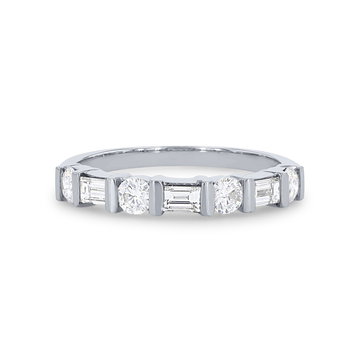 Round and Baguette Diamond Bar Set Wedding Band In White Gold 14K