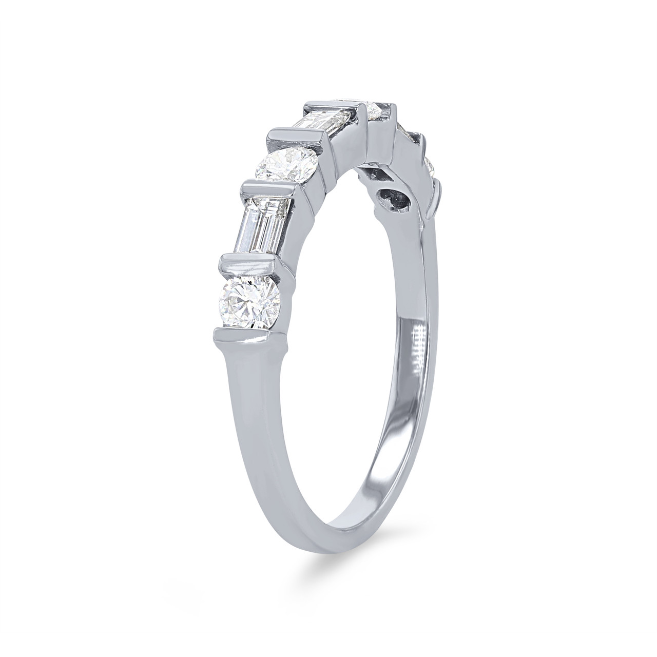 Round and Baguette Diamond Bar Set Wedding Band