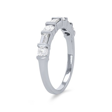Round and Baguette Diamond Bar Set Wedding Band In White Gold 14K