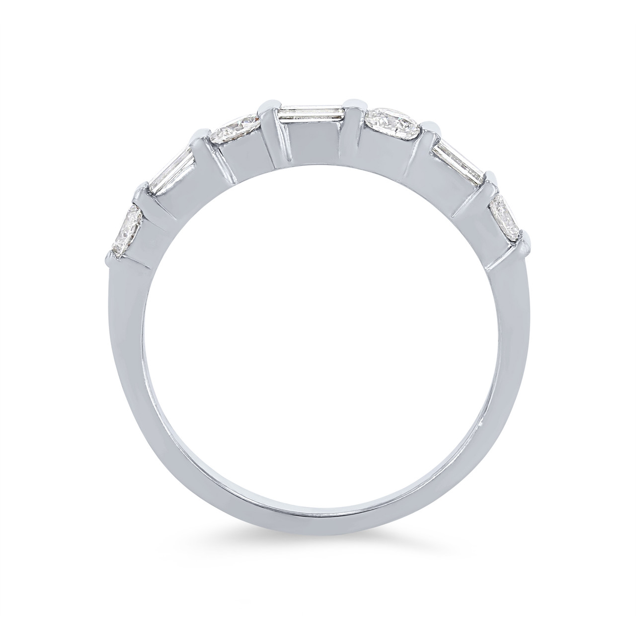 Round and Baguette Diamond Bar Set Wedding Band