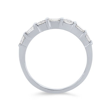Round and Baguette Diamond Bar Set Wedding Band In White Gold 14K
