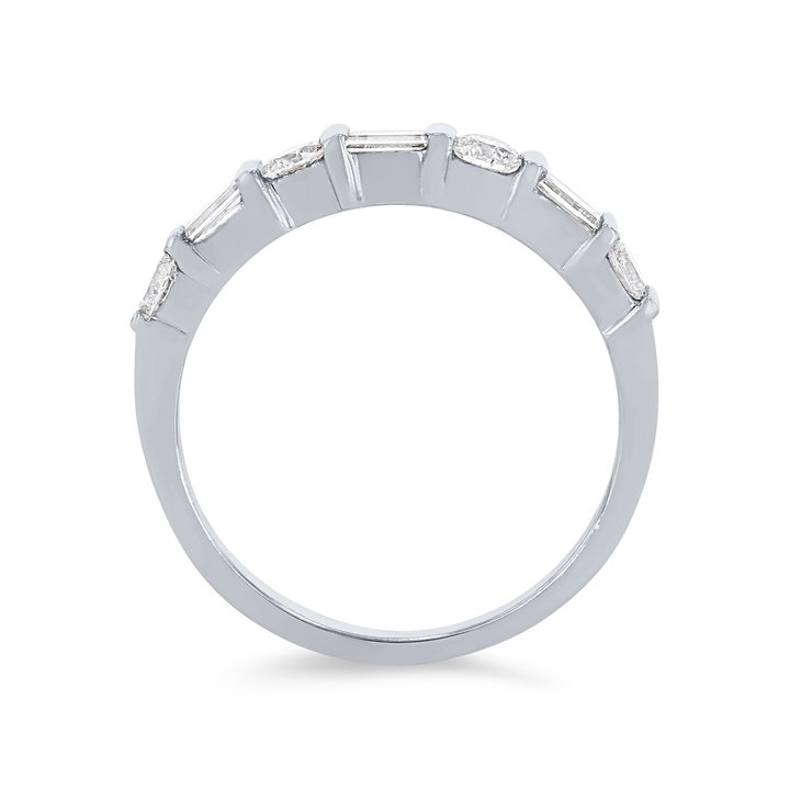Round and Baguette Diamond Bar Set Wedding Band In White Gold 14K