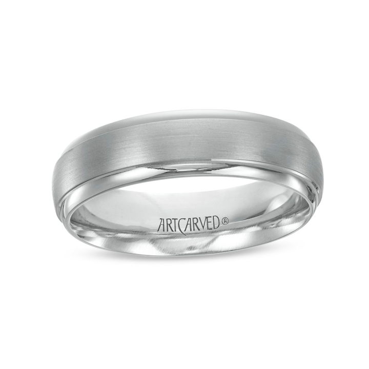 White Gold 14K Matte Polished Edge 6mm Wedding Band