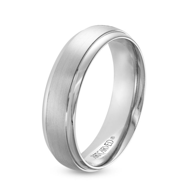 White Gold 14K Matte Polished Edge 6mm Wedding Band
