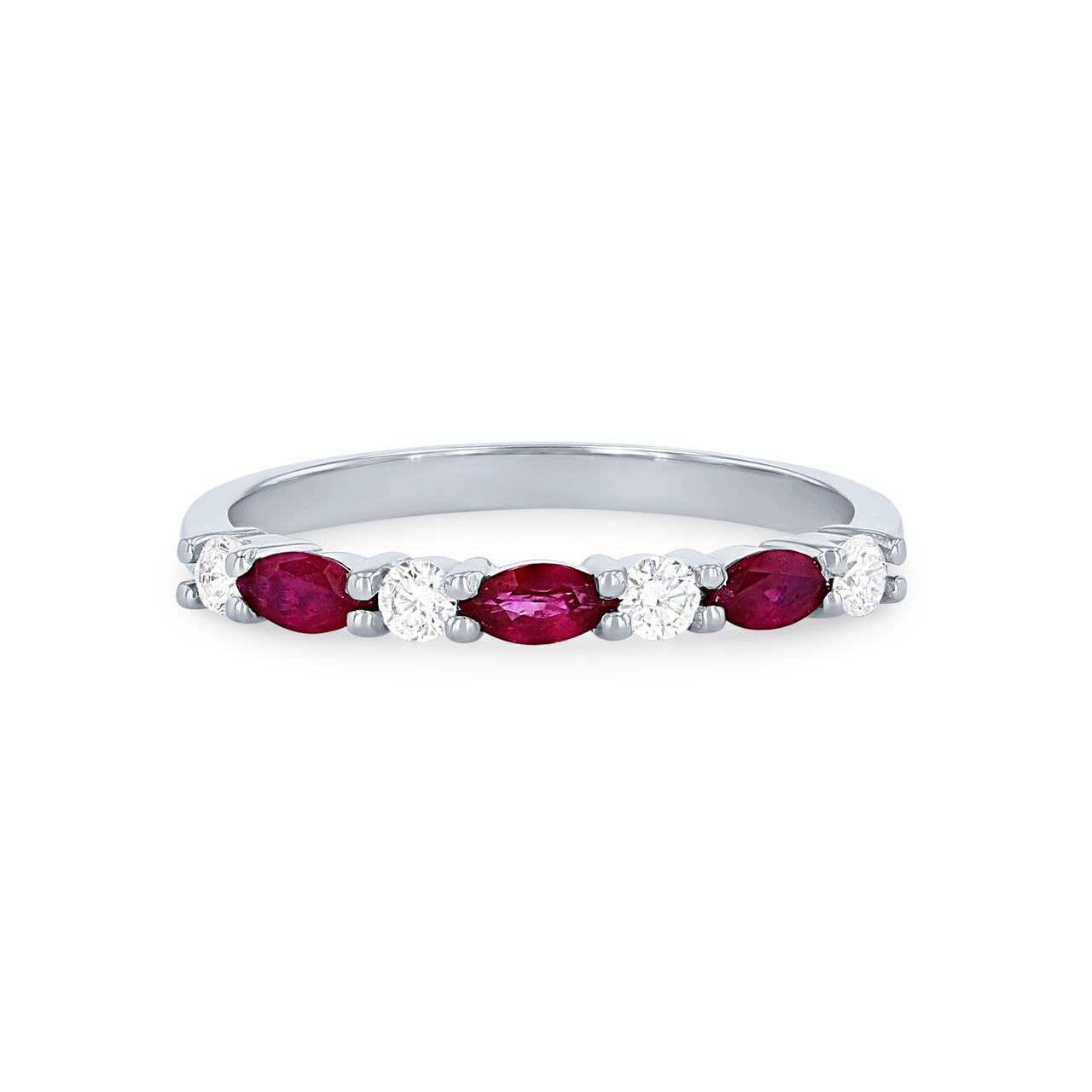 Alternating Marquise Ruby and Round Diamond Wedding Band 0