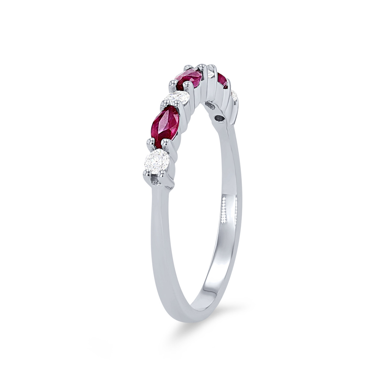 Alternating Marquise Ruby and Round Diamond Wedding Band 1