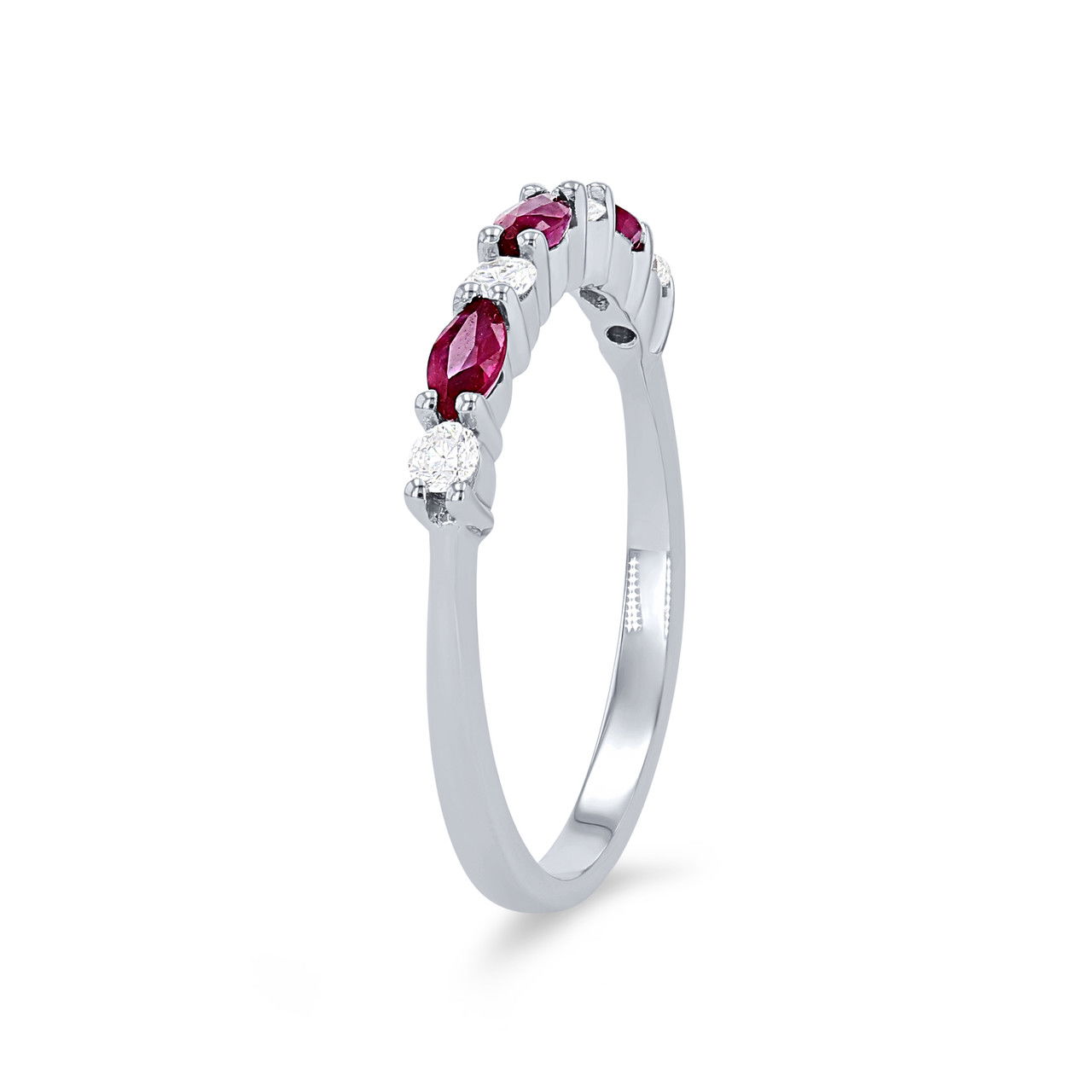 Alternating Marquise Ruby and Round Diamond Wedding Band