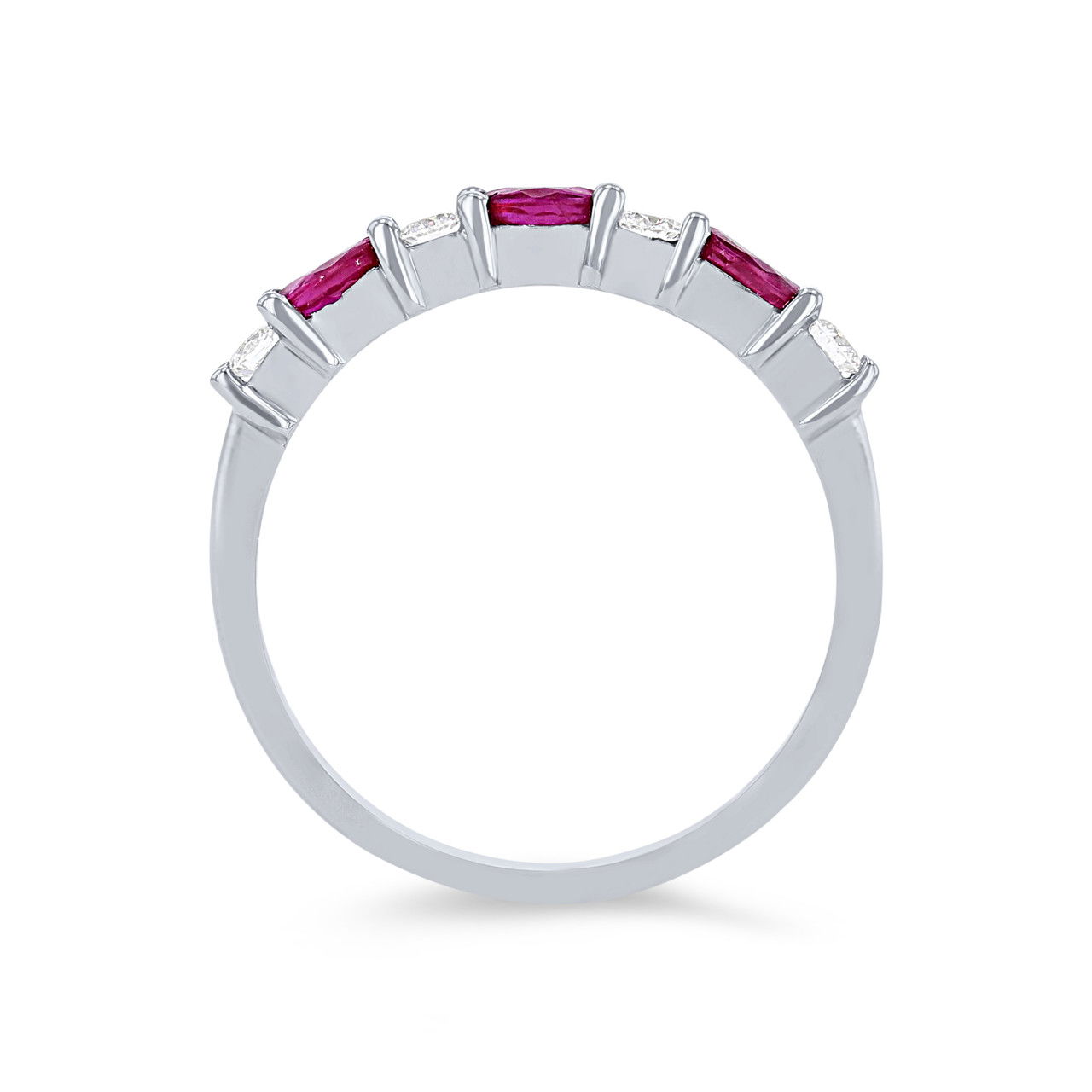 Alternating Marquise Ruby and Round Diamond Wedding Band