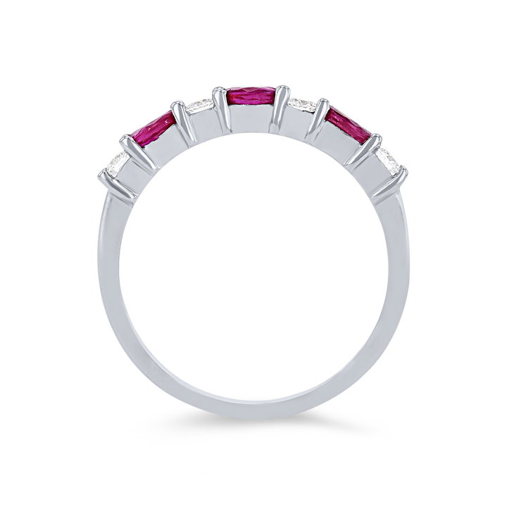 Alternating Marquise Ruby and Round Diamond Wedding Band In White Gold 14K