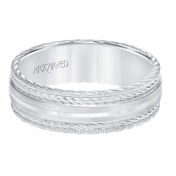 Carved Rope Milgrain 7mm Wedding Band In White Gold 14K