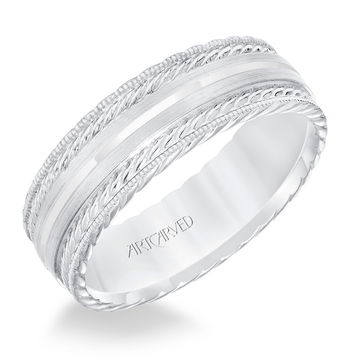 Carved Rope Milgrain 7mm Wedding Band In White Gold 14K