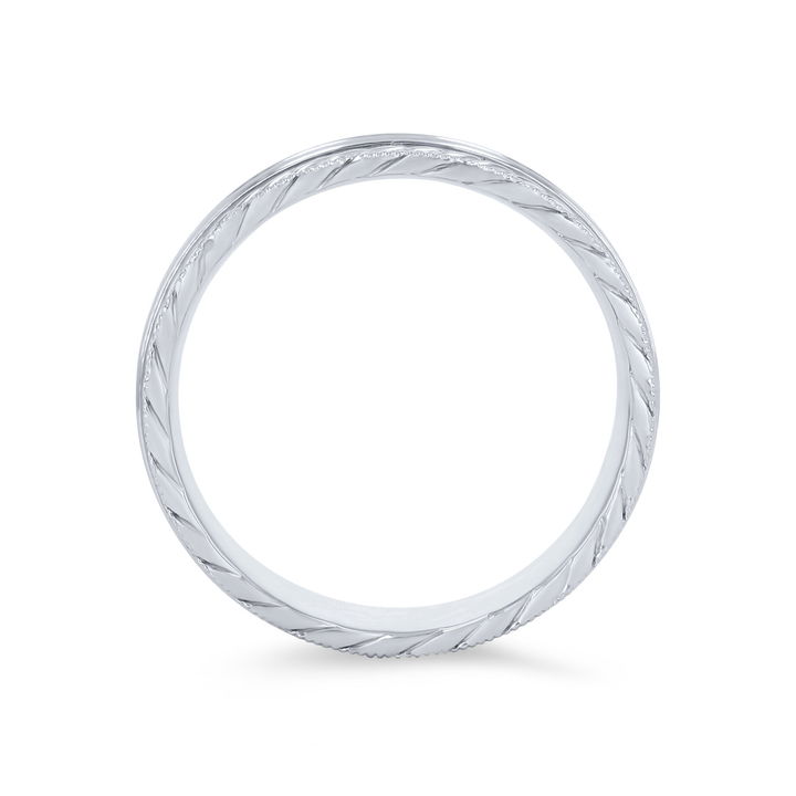 Carved Rope Milgrain 7mm Wedding Band In White Gold 14K