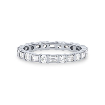 Alternating Baguette and Round Diamond Eternity Wedding Band In White Gold 14K