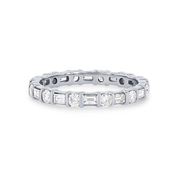 Alternating Baguette and Round Diamond Eternity Wedding Band In White Gold 14K