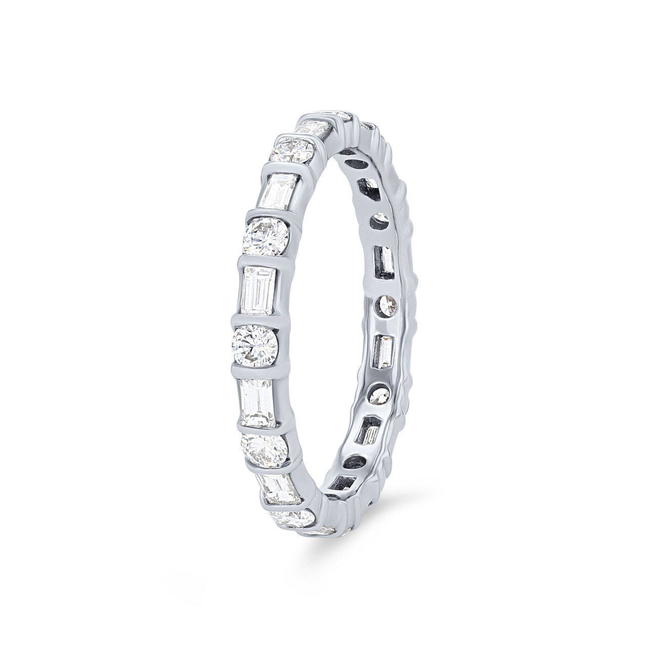 Alternating Baguette and Round Diamond Eternity Wedding Band 1
