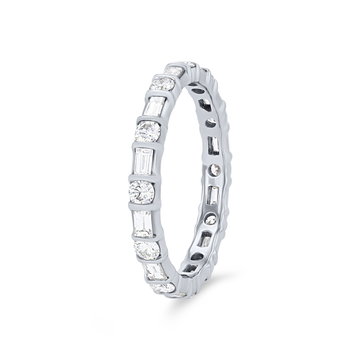 Alternating Baguette and Round Diamond Eternity Wedding Band In White Gold 14K