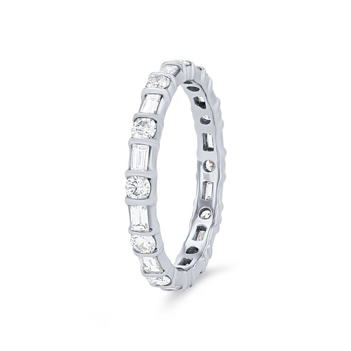 Alternating Baguette and Round Diamond Eternity Wedding Band In White Gold 14K