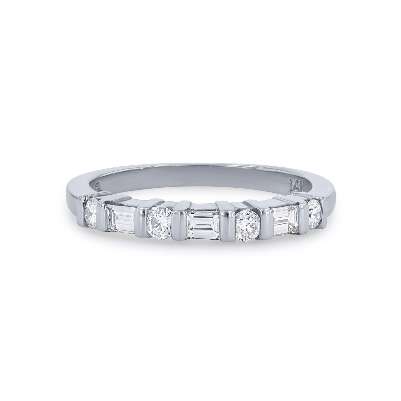 Alternating Baguette and Round Diamond Wedding Band 0