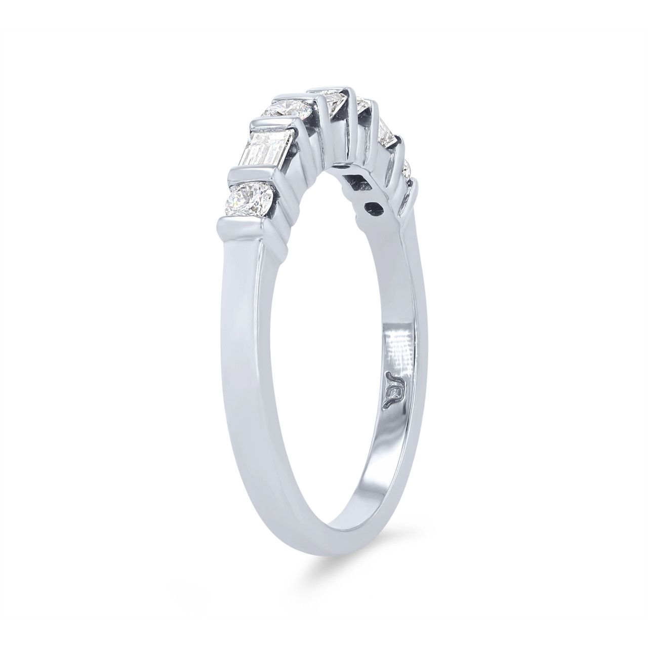 Alternating Baguette and Round Diamond Wedding Band