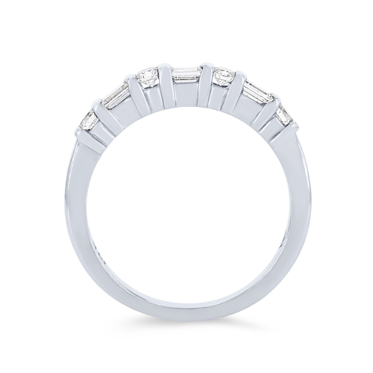 Alternating Baguette and Round Diamond Wedding Band