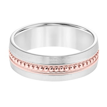 Beaded Milgrain 7mm Wedding Band In White And Yellow Gold 14K