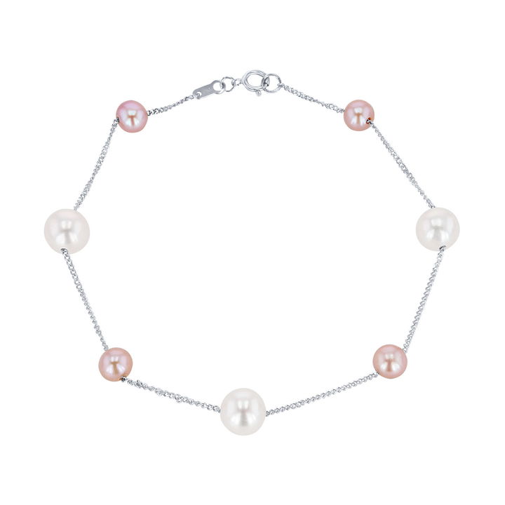 White Gold 14K Multicolor Pearl Tin Cup Bracelet