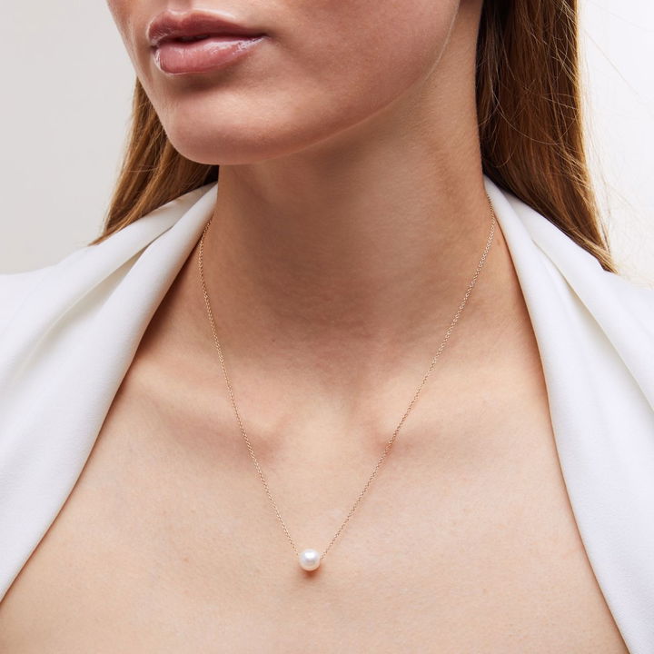Freshwater Pearl Floating Pendant In White Gold 14K