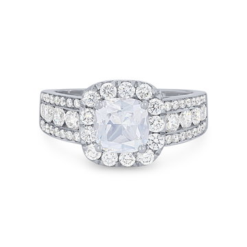 Halo Three Row Engagement Setting In White Gold 14K