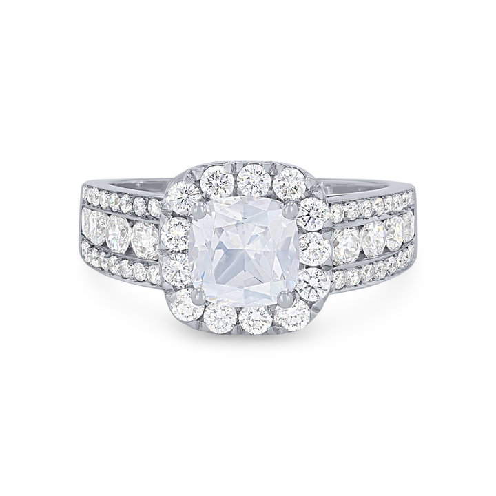 Halo Three Row Engagement Setting In White Gold 14K
