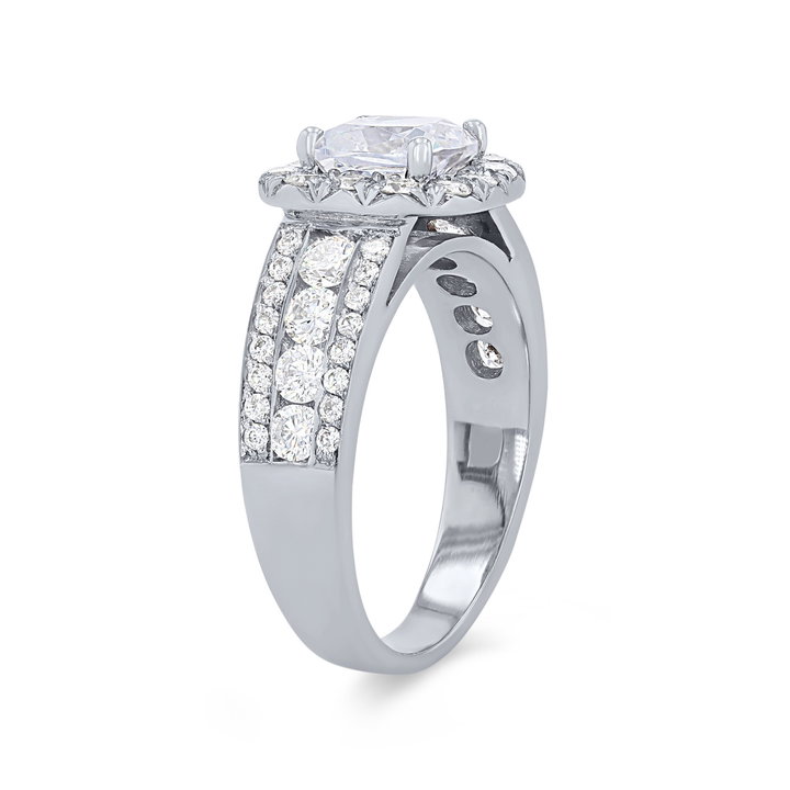 Halo Three Row Engagement Setting In White Gold 14K