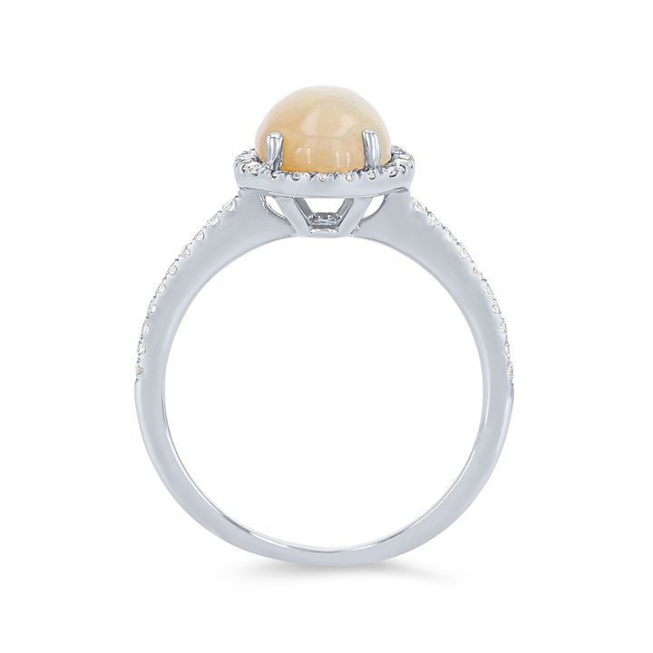 White Gold 14K Oval Opal Ring with Diamond Halo