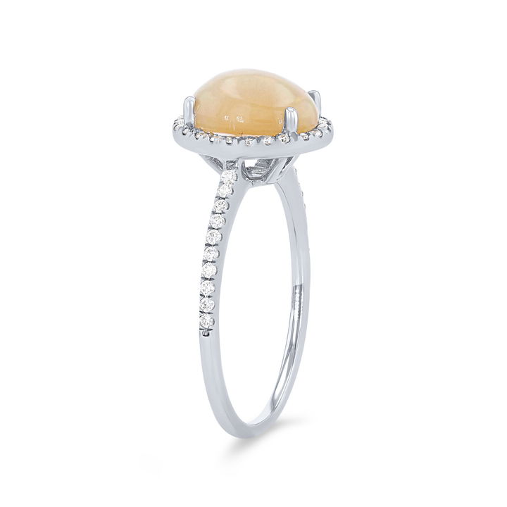 White Gold 14K Oval Opal Ring with Diamond Halo