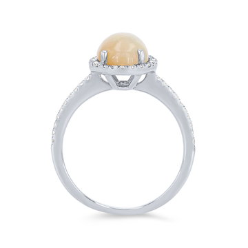 Oval Opal Ring with Diamond Halo In White Gold 14K