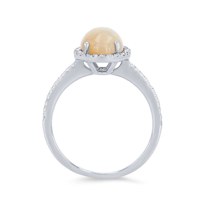 Oval Opal Ring with Diamond Halo In White Gold 14K