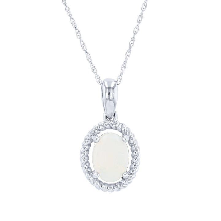 Opal Pendant with Rope Halo In White Gold 14K
