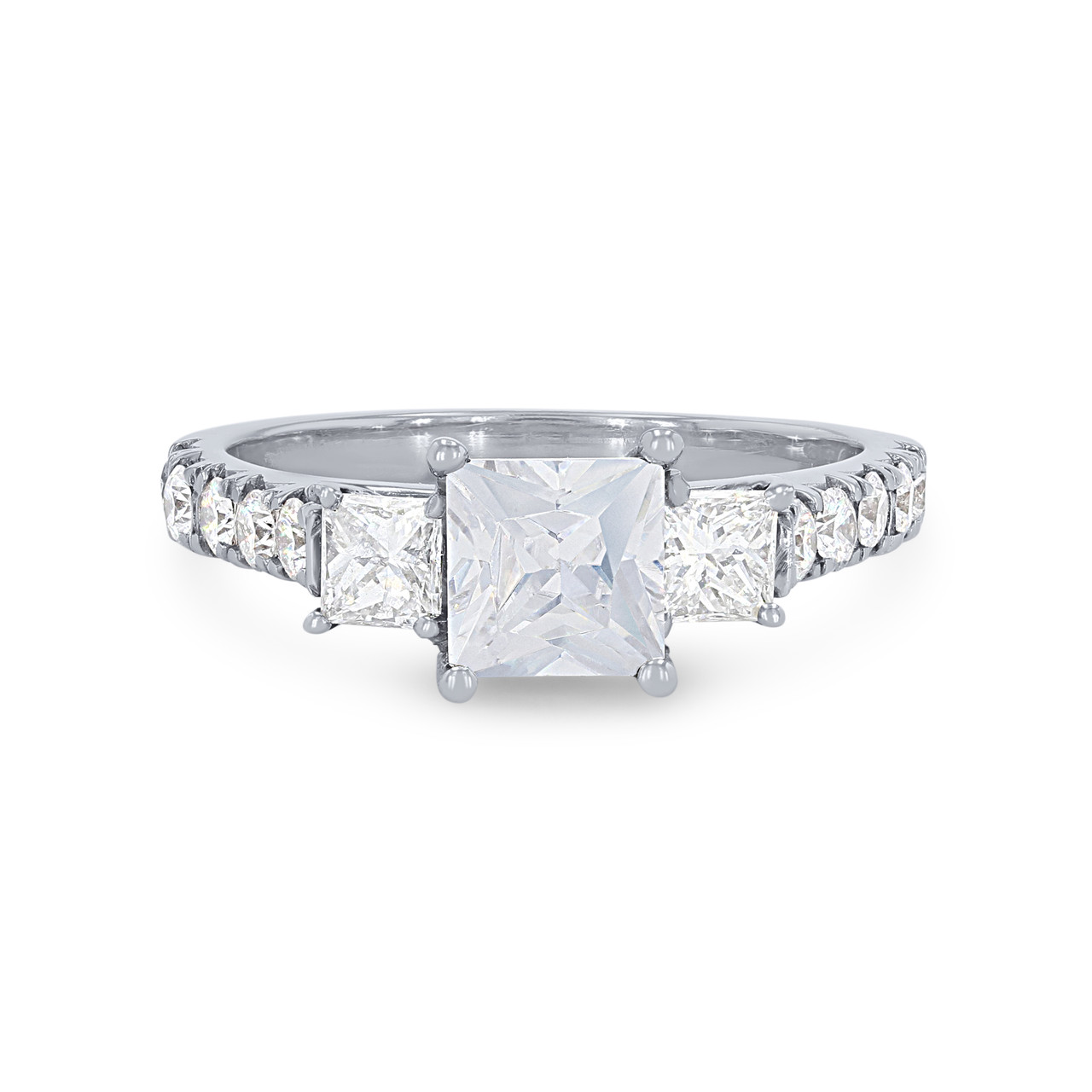 Three Stone Princess Diamond Pave Engagement Setting